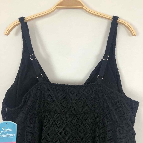 Swim Solutions Crochet Flyaway‎ Tummy Control Swimdress Size 22W Black $119 - Picture 6 of 13